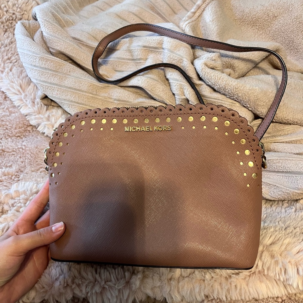 Michael Kors Crossbody Bag, Scalloped, Mauve, Saffiano Leather, Authentic MK